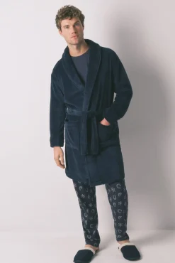 Women'secret Pijamas-Robe midi polar masculino azul