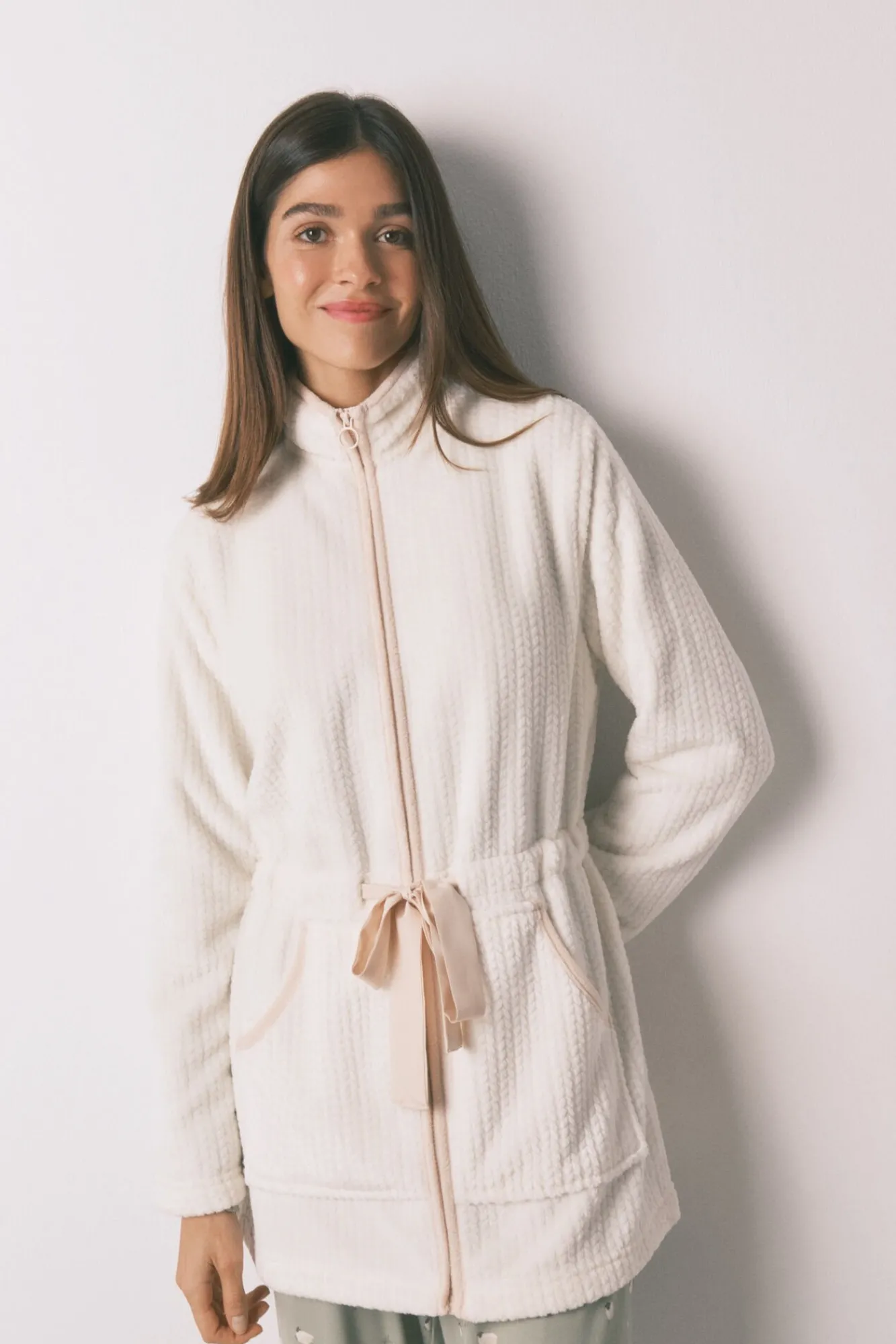 Women'secret Roupões-Robe midi tecido polar branco bege