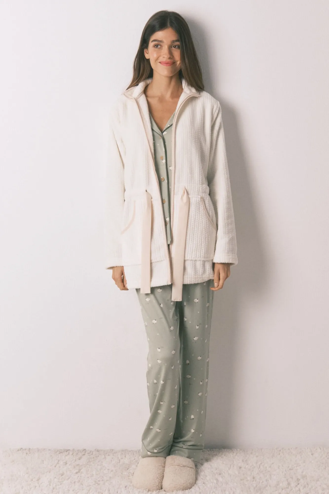 Women'secret Roupões-Robe midi tecido polar branco bege