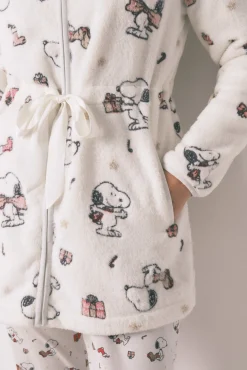 Women'secret Roupões-Robe polar curto branco com estampado do Snoopy bege