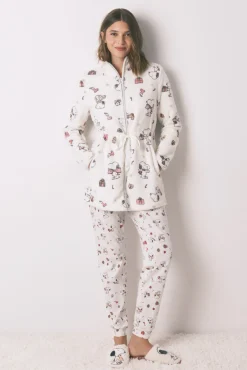 Women'secret Roupões-Robe polar curto branco com estampado do Snoopy bege