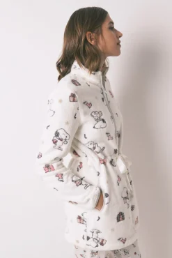 Women'secret Roupões-Robe polar curto branco com estampado do Snoopy bege