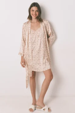 Women'secret Roupões-Robe solto de cetim midi com flor rosa