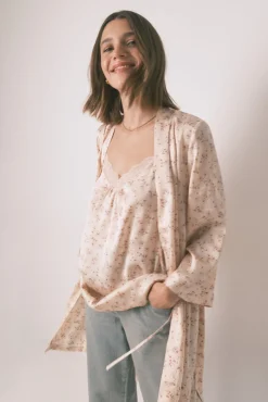 Women'secret Roupões-Robe solto de cetim midi com flor rosa