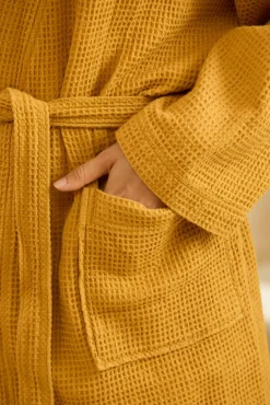 Calma House Roupa De Banho-Roupão de banho em favo de mel mostarda Júpiter estampado