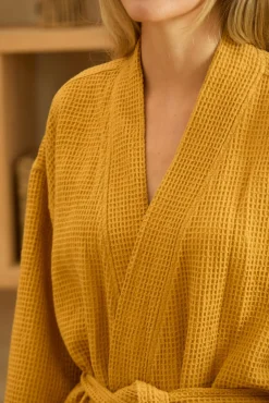 Calma House Roupa De Banho-Roupão de banho em favo de mel mostarda Júpiter estampado