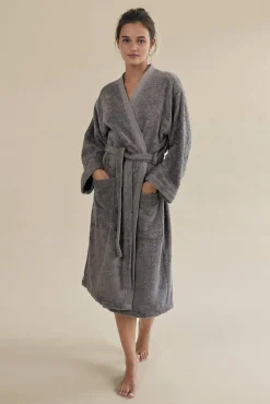 Textura Roupa De Banho-Roupão de banho friso algodão bambu cinzento