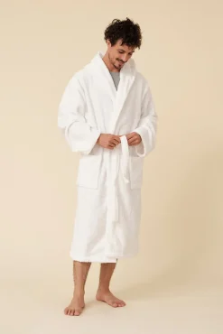 Textura Roupa De Banho-Roupão de banho friso algodão capuz branco