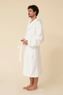 Textura Roupa De Banho-Roupão de banho friso algodão capuz branco
