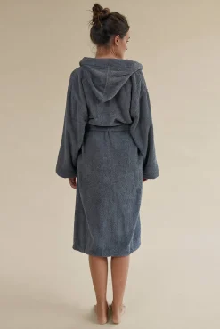 Textura Roupa De Banho-Roupão de banho friso algodão capuz cinzento