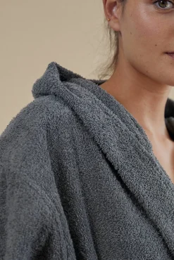 Textura Roupa De Banho-Roupão de banho friso algodão capuz cinzento