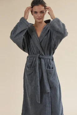 Textura Roupa De Banho-Roupão de banho friso algodão capuz cinzento