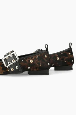 Lodi Sabrinas|Calçado De Couro-Sabrinas de couro com tachas Castanho