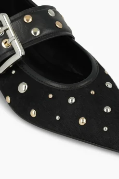 Lodi Sabrinas|Calçado De Couro-Sabrinas de couro com tachas Preto