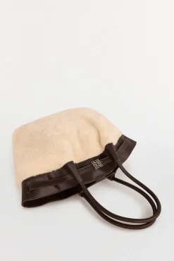 Pedro del Hierro Malas-Saco de compras combinado em pele de carneiro Beige