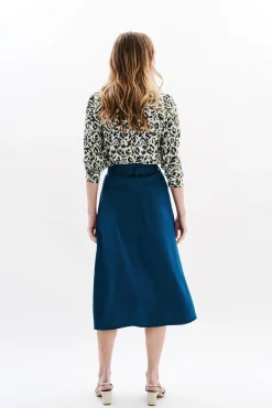 Caroll Saias-Saia comprida com botões 100% linho Azul