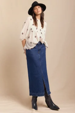 Slowlove Saias-Saia Comprida Denim Azul