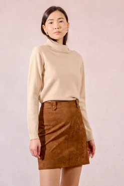 Molly Bracken Saias-Saia curta com efeito camurça Castanho