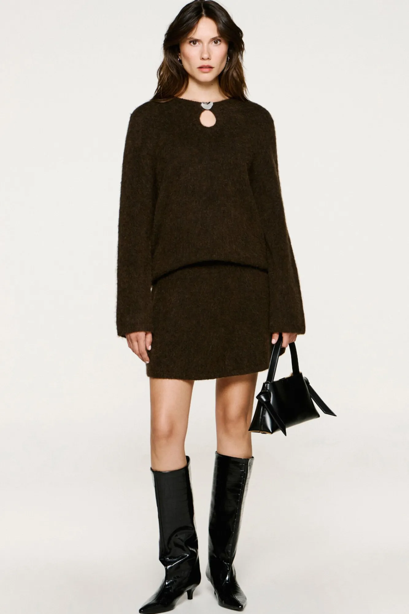 Selected Saias-Saia curta de alpaca e lã Castanho