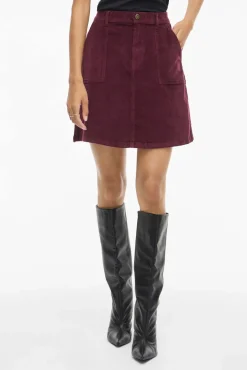 Vila Saias-Saia curta de veludo cotelê Roxo
