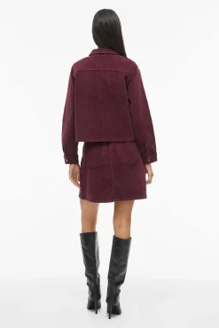 Vila Saias-Saia curta de veludo cotelê Roxo