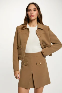 Morgan Saias-Saia curta plissada Tostado