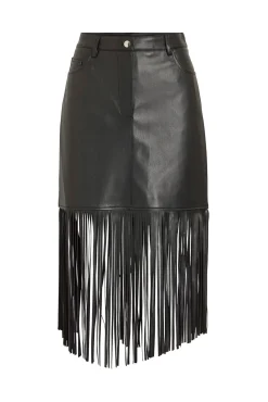 Vila Saias-Saia de couro sintético com franjas Preto