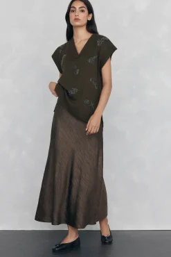 Pedro del Hierro Saias-Saia estruturada de cetim Verde