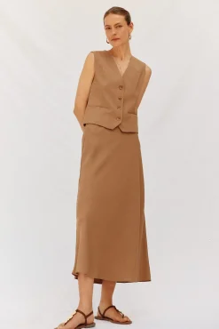 Cortefiel Fatos|Saias-Saia fluida de tencel Castanho