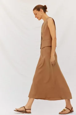 Cortefiel Fatos|Saias-Saia fluida de tencel Castanho