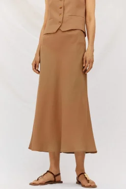 Cortefiel Fatos|Saias-Saia fluida de tencel Castanho