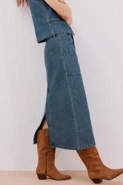 Cortefiel Saias-Saia jeans texturizada Azul