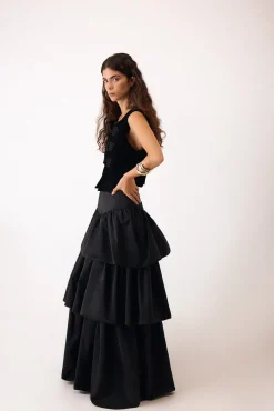 Pedro del Hierro Saias-Saia longa com babados Preto