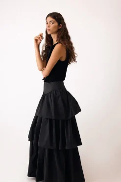 Pedro del Hierro Saias-Saia longa com babados Preto