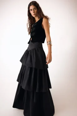 Pedro del Hierro Saias-Saia longa com babados Preto