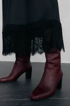 Pedro del Hierro Saias-Saia longa de cetim com detalhe de renda Preto