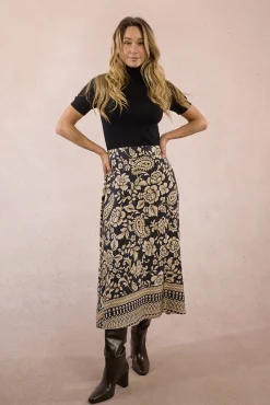 Molly Bracken Saias-Saia longa de cetim com estampado Multicolorido