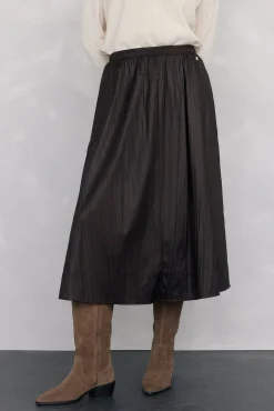 Pedro del Hierro Saias-Saia longa de pele com efeito amassado Marrom