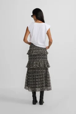 Silbon Saias-Saia longa estampado com babados Multicolorido