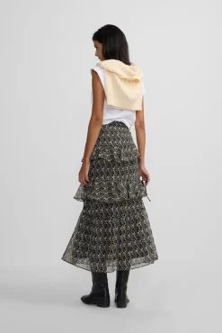 Silbon Saias-Saia longa estampado com babados Multicolorido