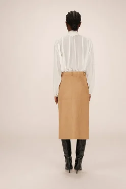Grace & Mila Saias-Saia longa midi em camurça sintética, com fenda frontal Tostado