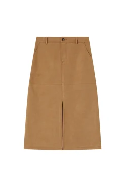 Grace & Mila Saias-Saia longa midi em camurça sintética, com fenda frontal Tostado