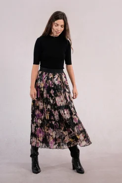 Molly Bracken Saias-Saia longa plissada com estampado Multicolorido