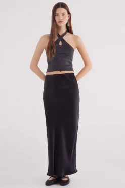 Springfield Saias-Saia midi acetinada preto