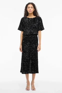 Vila Saias-Saia midi com lantejoulas Preto