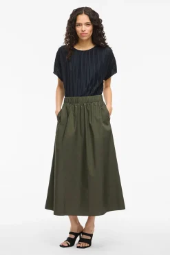 Vila Saias-Saia midi de algodão orgânico com viscose Verde