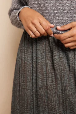 Slowlove Saias-Saia midi em cetim estampado Cinzento