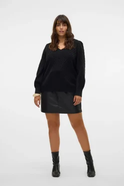 Vero Moda Curve Saias-Saia midi encerada plus size Preto