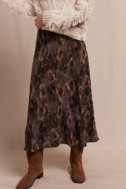 Slowlove Saias-Saia midi estampada Castanho