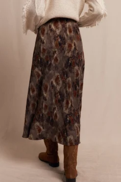 Slowlove Saias-Saia midi estampada Castanho